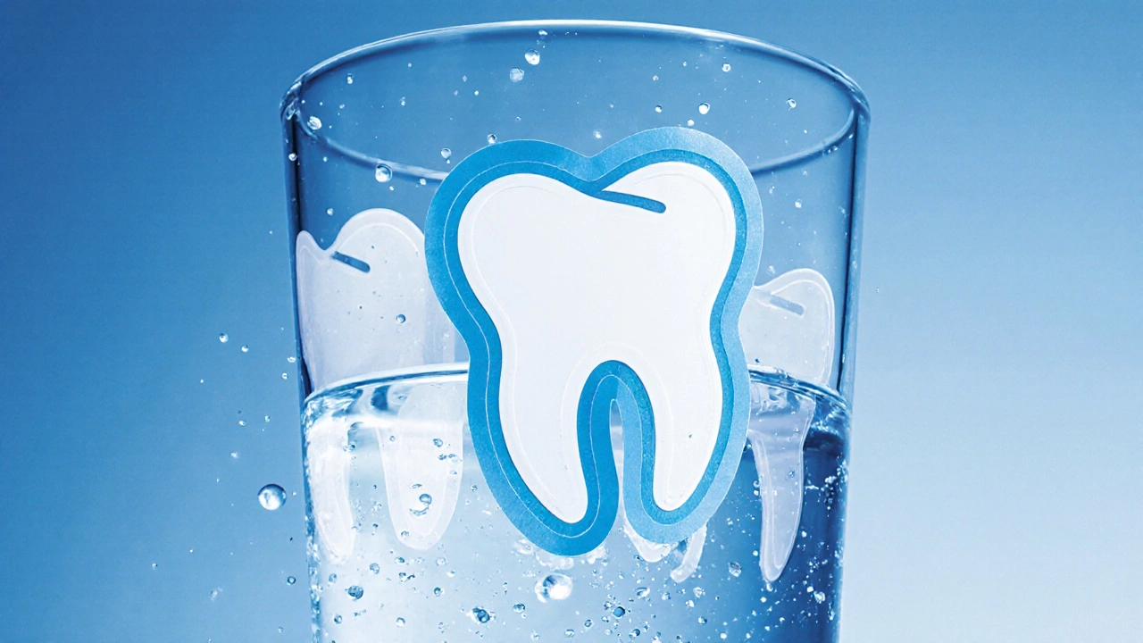 Náklejka se pomalu rozpouští ve vodě, symbolizující bezpečné a dočasné řešení.