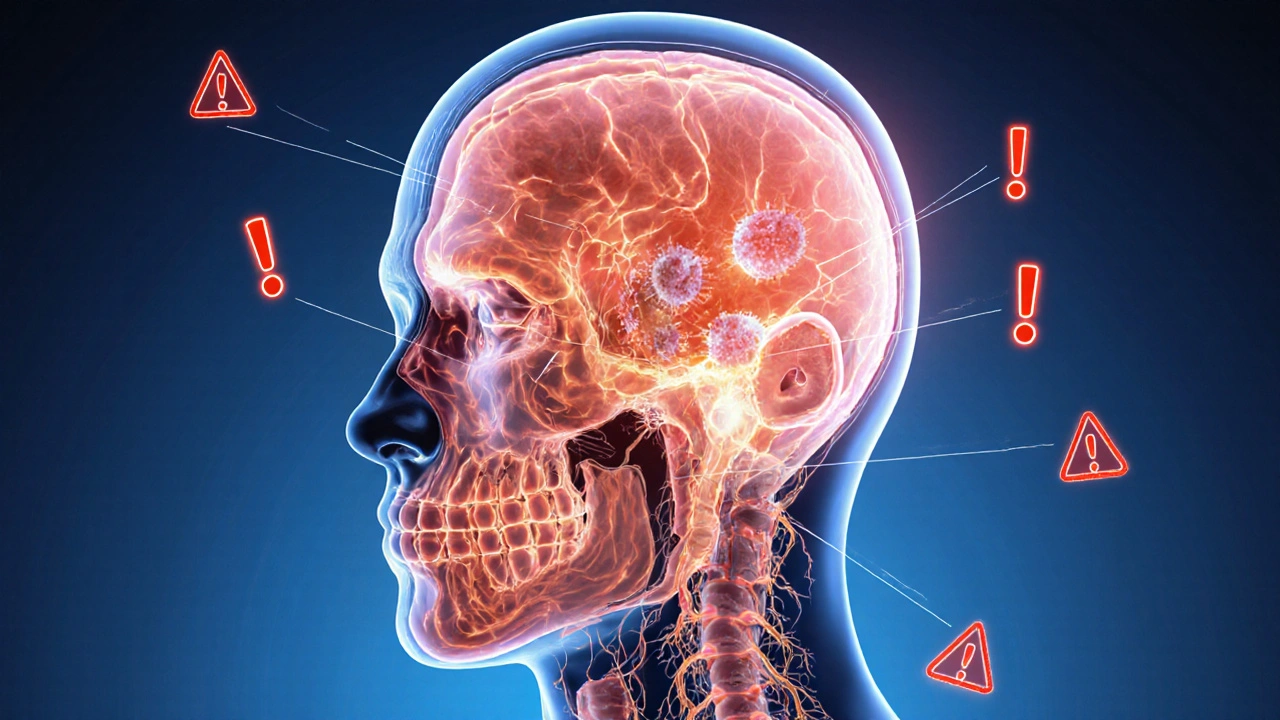 Vnitřní pohled na hojení tkání po operaci obličeje s ukazateli infekce a regenerace nervů.