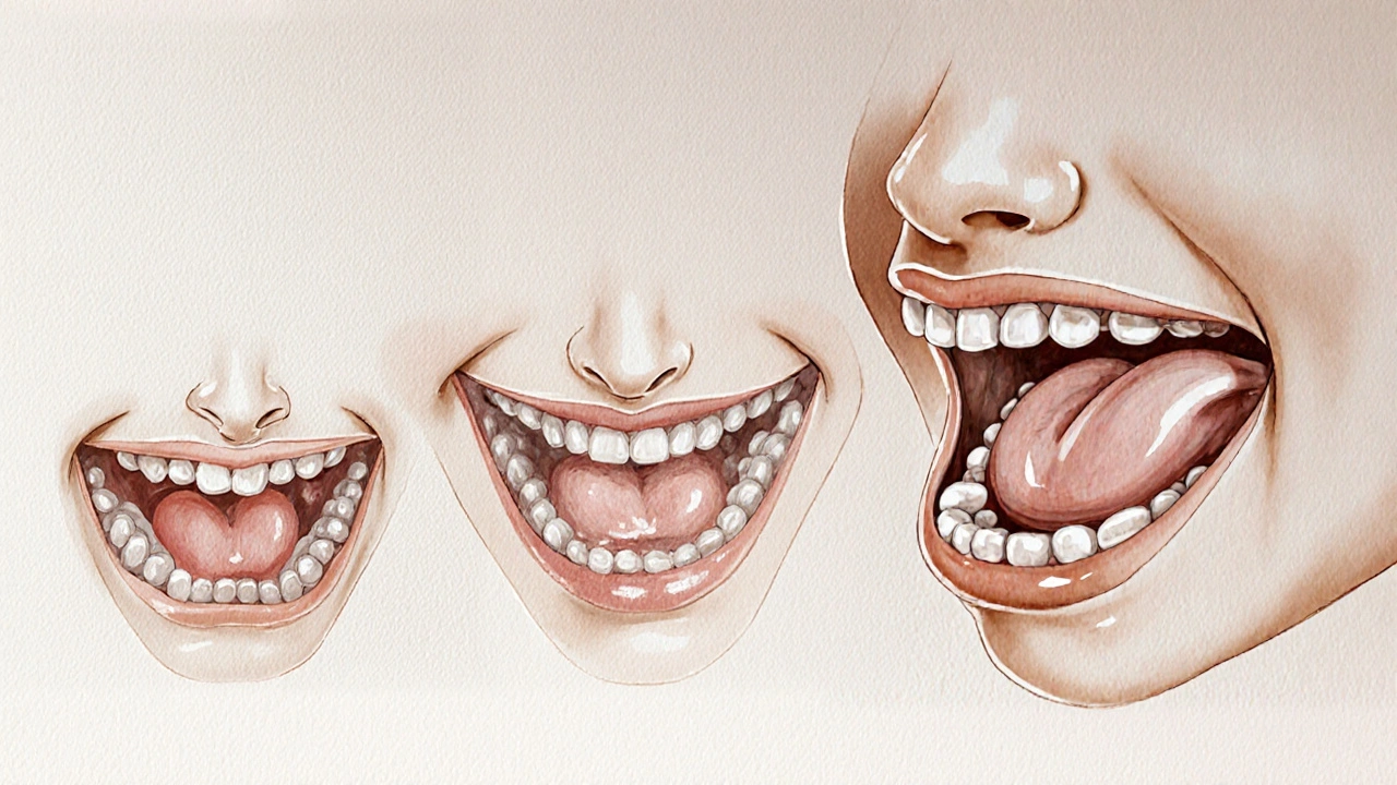 Vývoj dětské čelisti od mléčných zubů k trvalým zubům v vodové barvě.