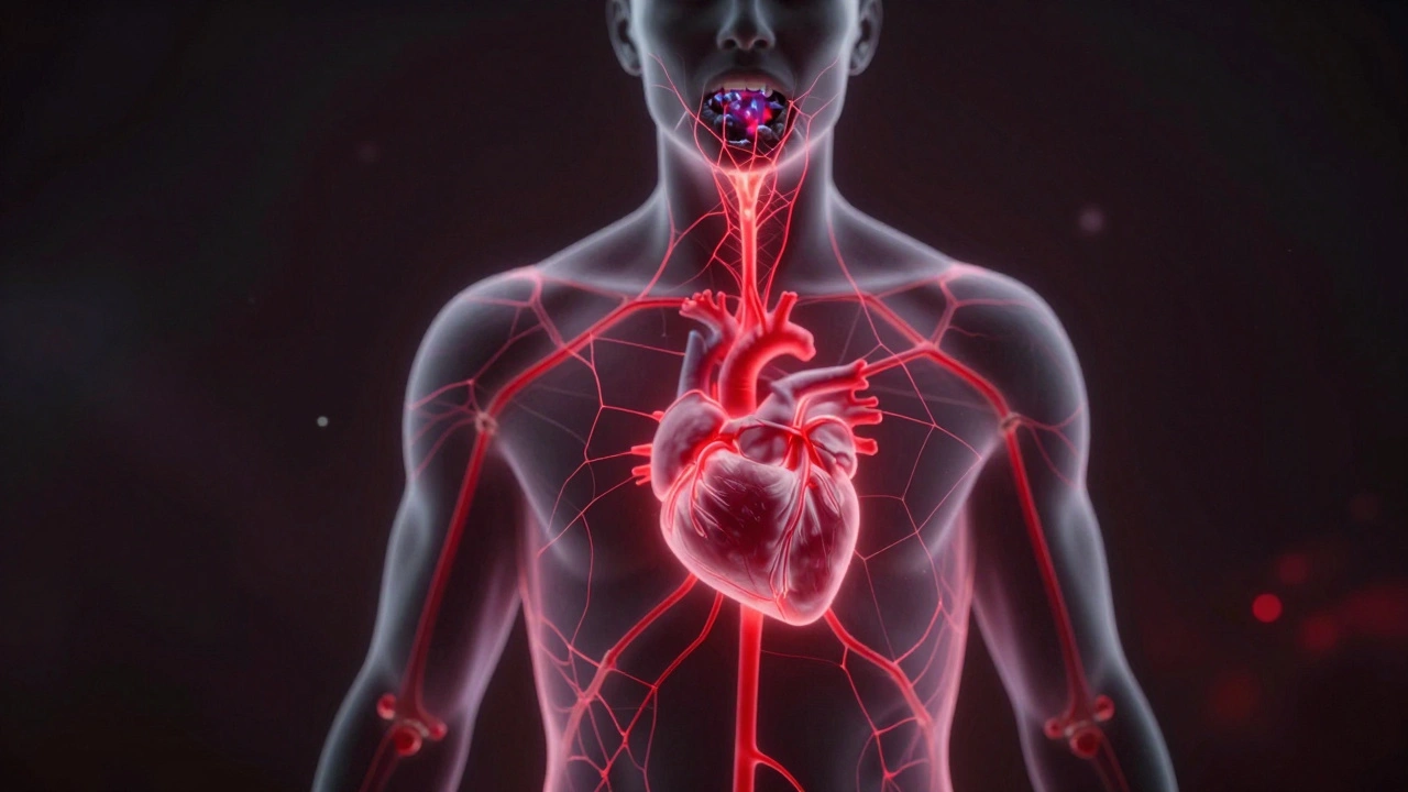 Koncepční obrázek ukazující spojení zánětu z dásní s celkovým zdravím těla.