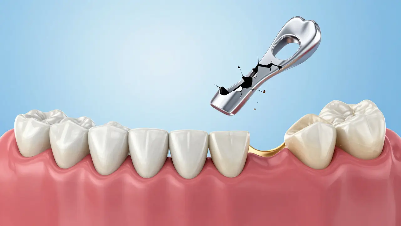 Porovnání zdravé čelisti s poškozenou kvůli nevčasnému ošetření můstku.
