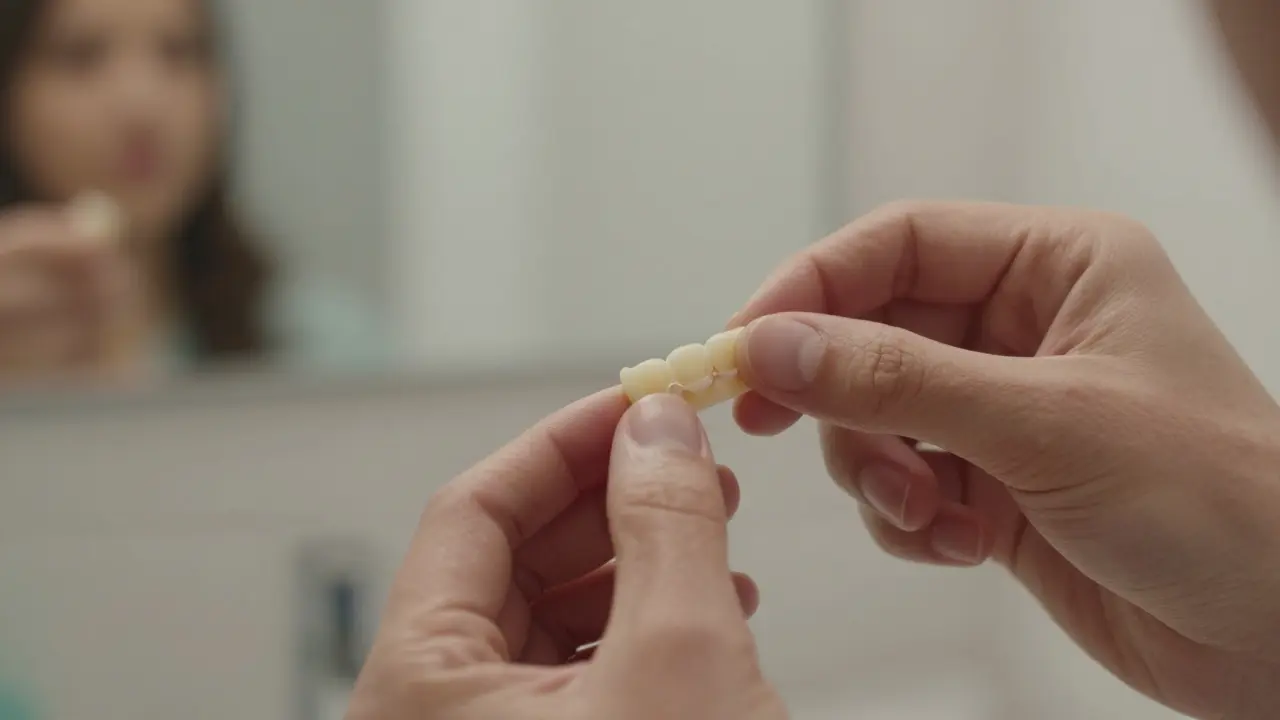 Ruka aplikuje vosk na zubní bracket