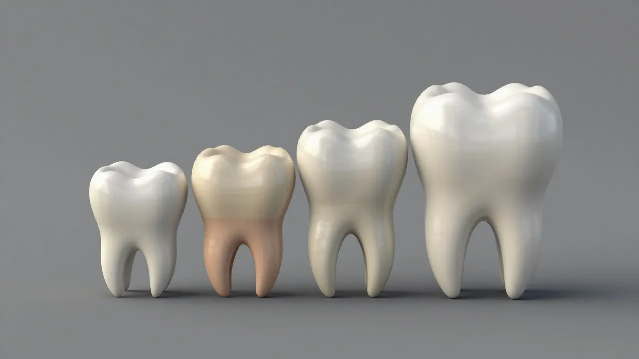 Čtyři typy zubů: řezák, špičák, stolička a premolár.