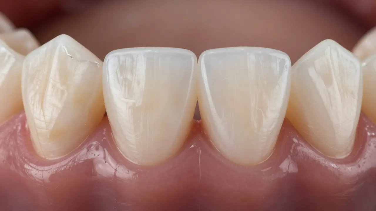 Porovnání poškozeného zubu a jeho přirozeně vypadající keramické fazety.