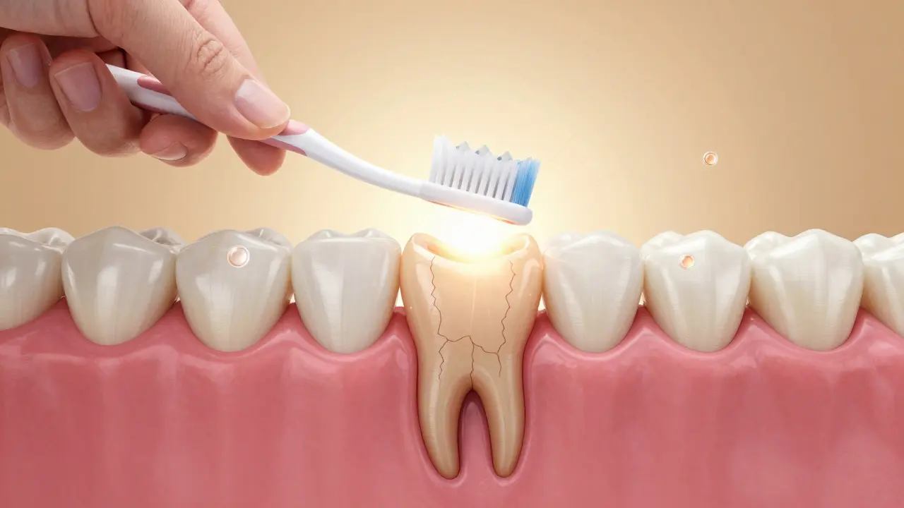 Postupné odhalení zubního krčku s ochrannými ionty fluoridu