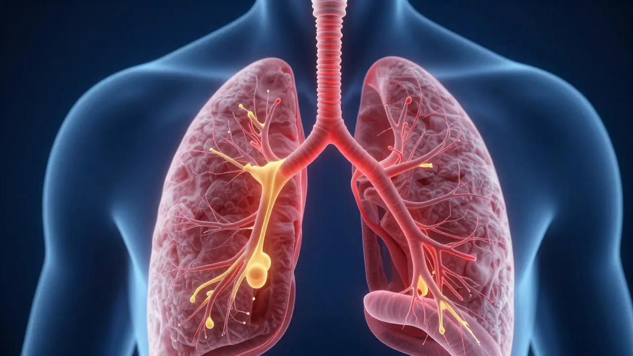 3D vizualizace zánětu a hlenu v průduškách plic