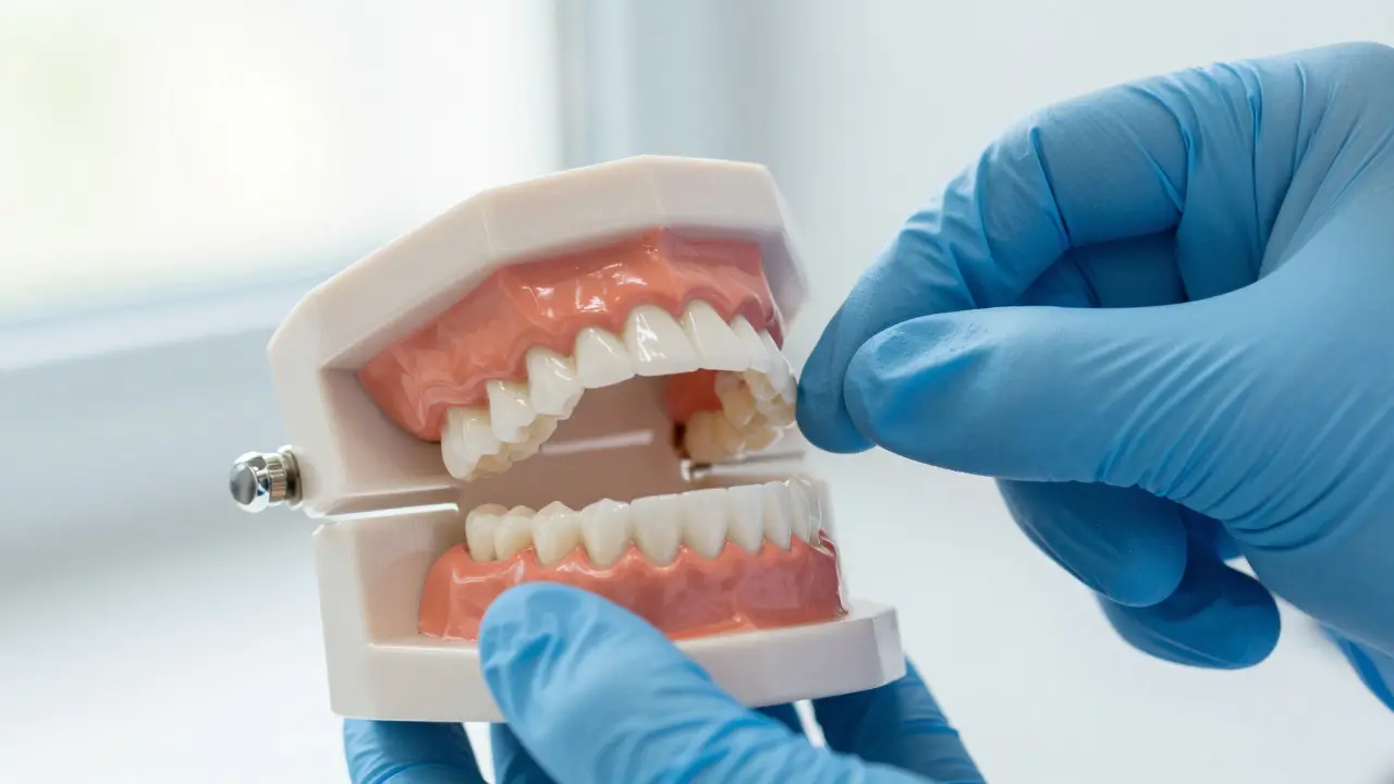 Detailní model zubů z vosku při plánování estetické rekonstrukce chrupu.