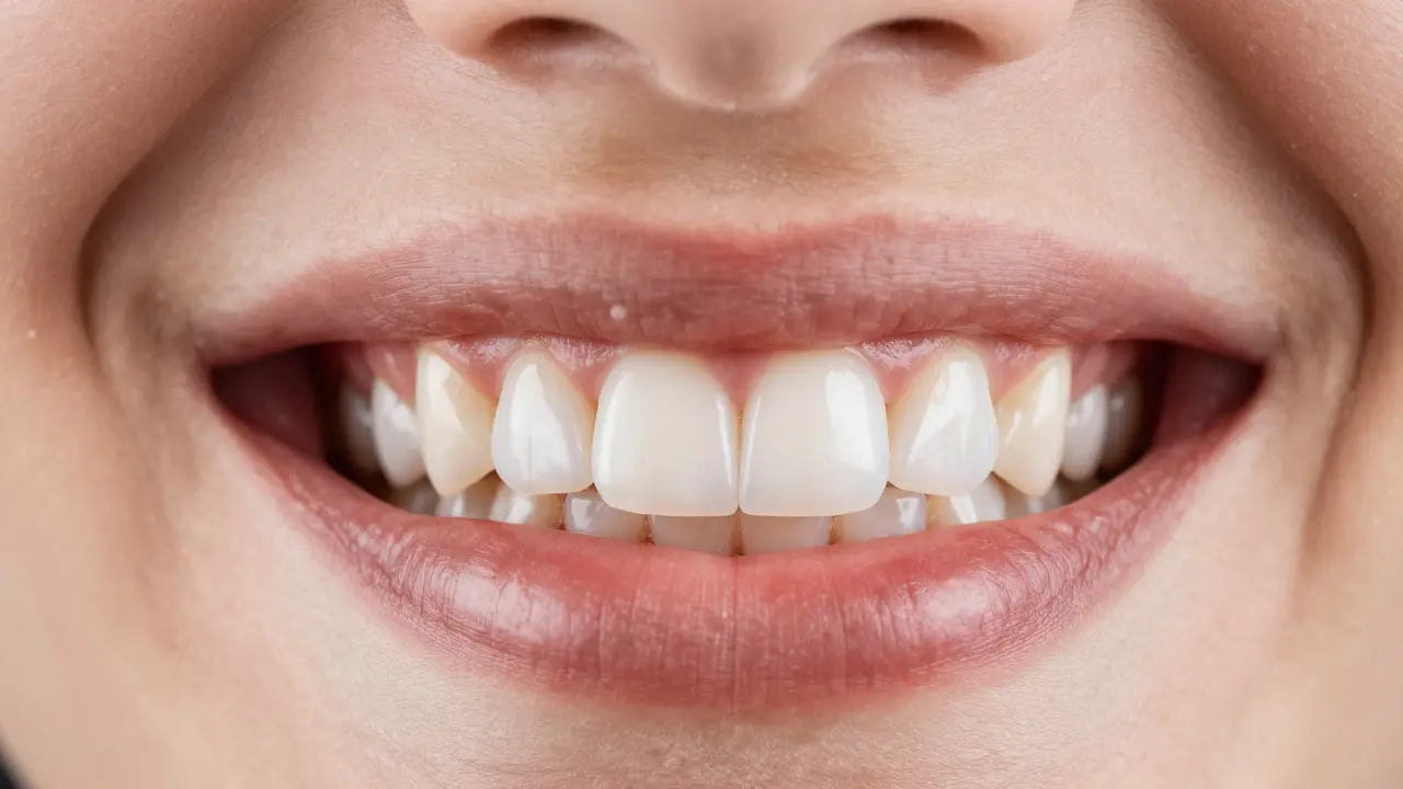 Detailní srovnání úsměvu před a po aplikaci kompozitních fazet.