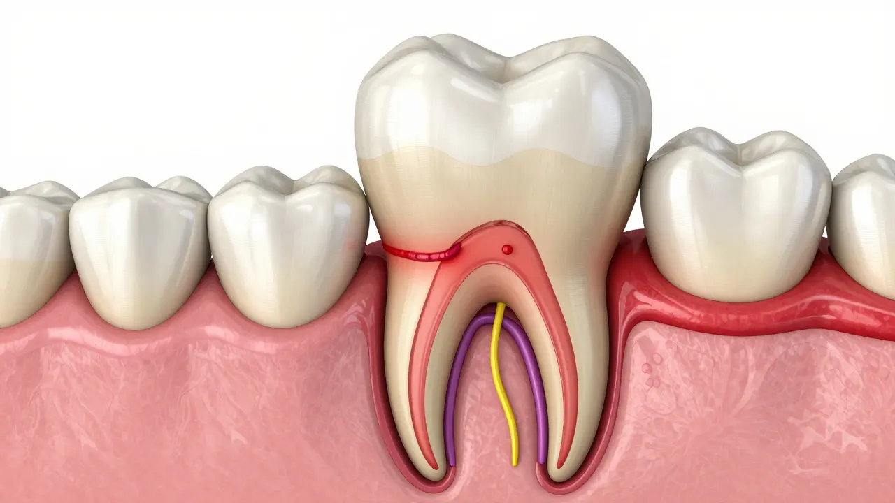 Anatomický pohled na zánět okostice u předního zubu