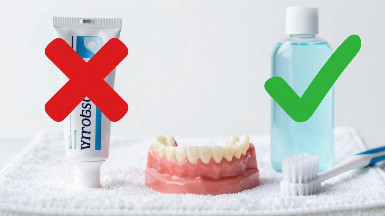 Srovnání správných a nesprávných prostředků pro péči o protézy