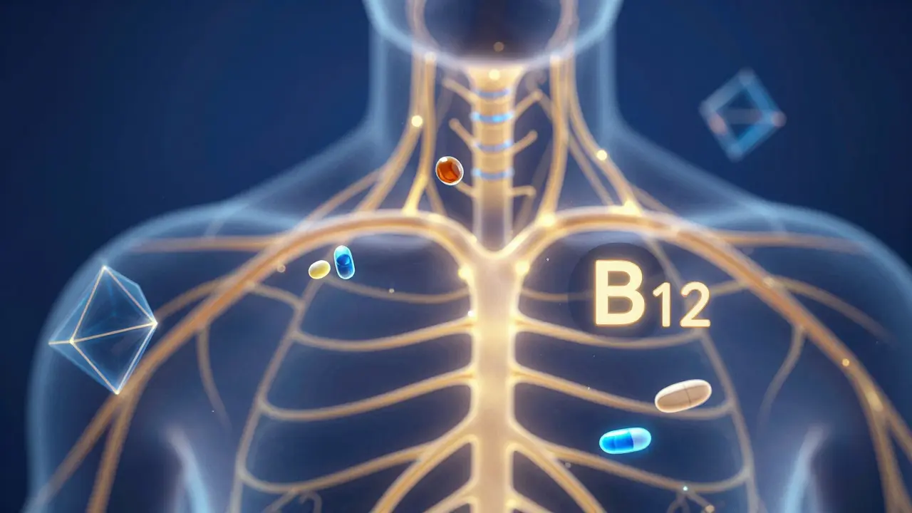 Abstraktní znázornění vitamínů chránících nervový systém