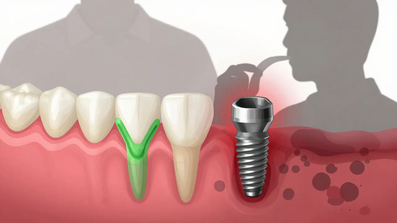 Koncept zdraví implantátu versus zánět a riziko kouření