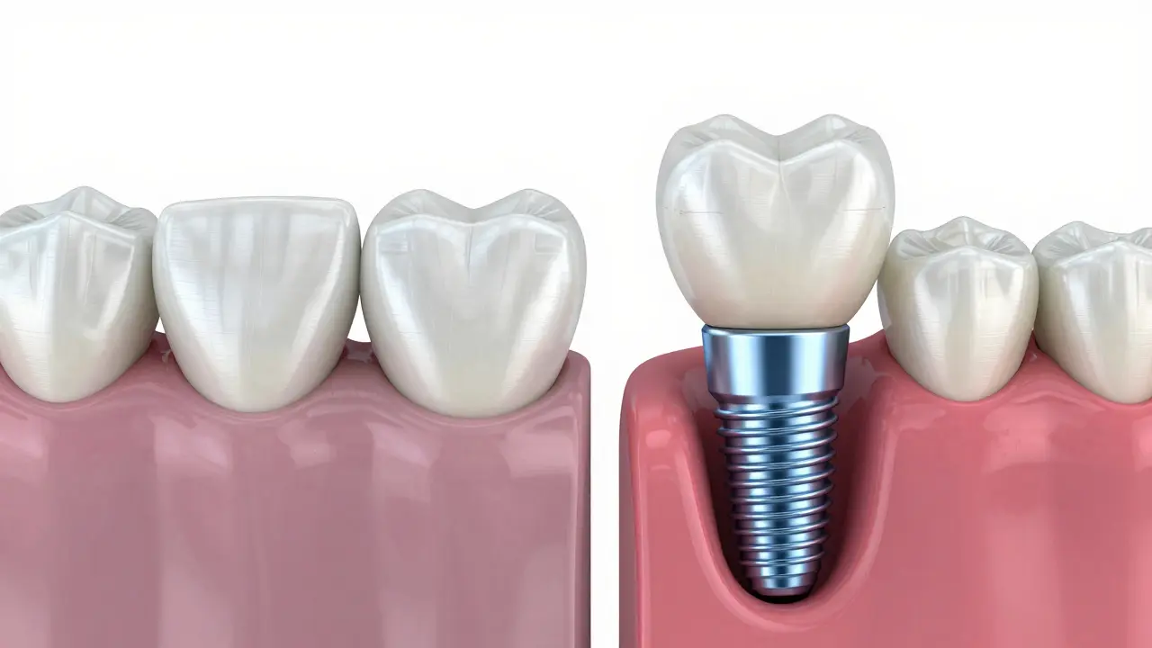 Srovnání zubního můstku a implantátu