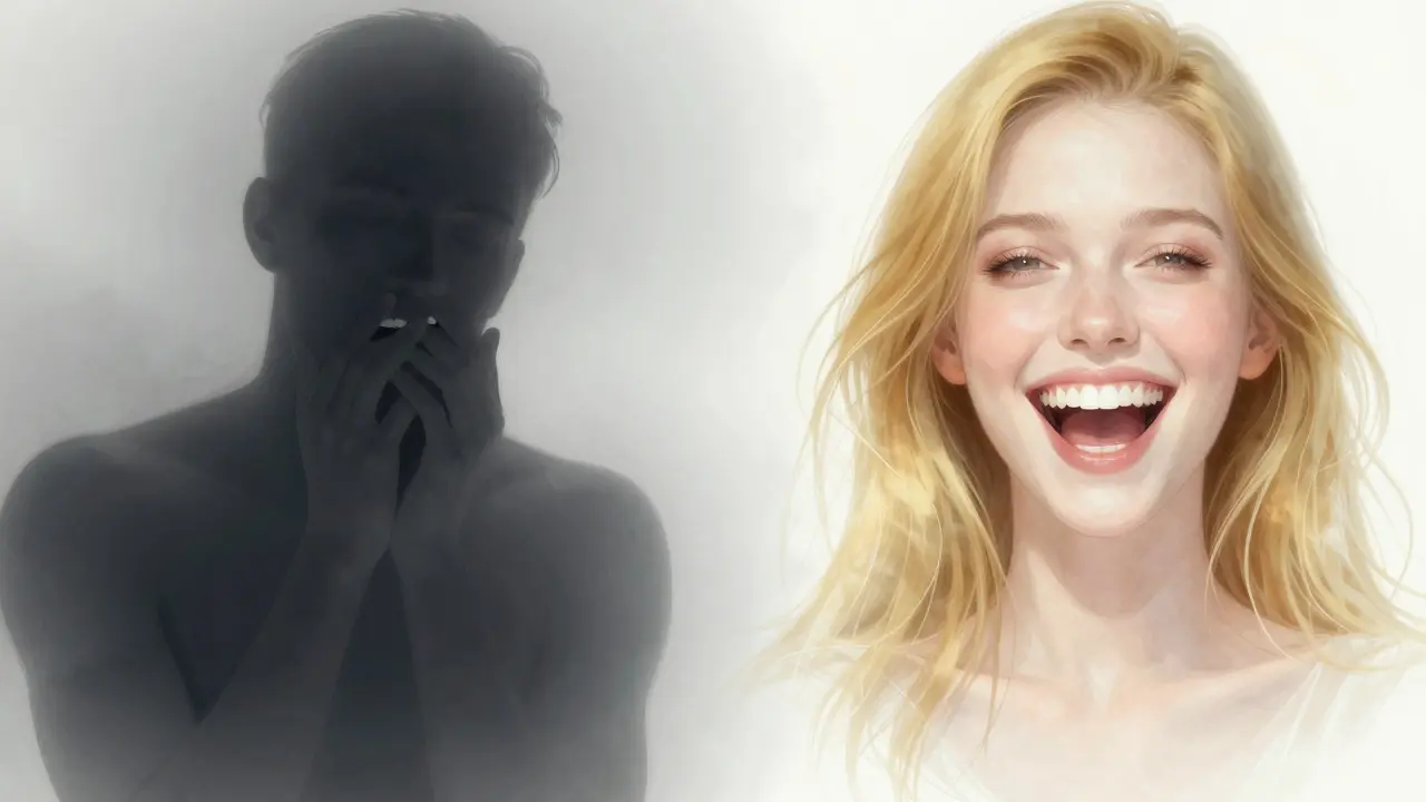 Umělecká ilustrace přeměny z nejistoty na sebevědomí