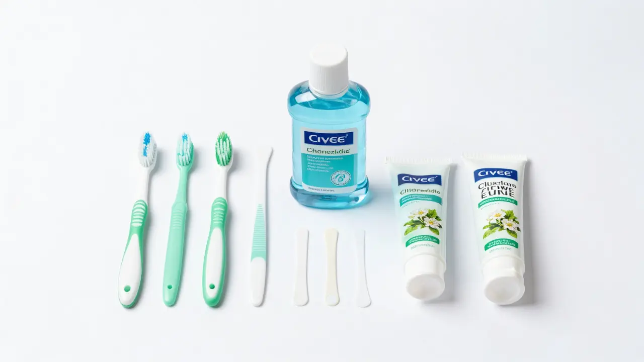 Zubní kartáček, mezizubní kartáčky a ústní voda pro hygienu