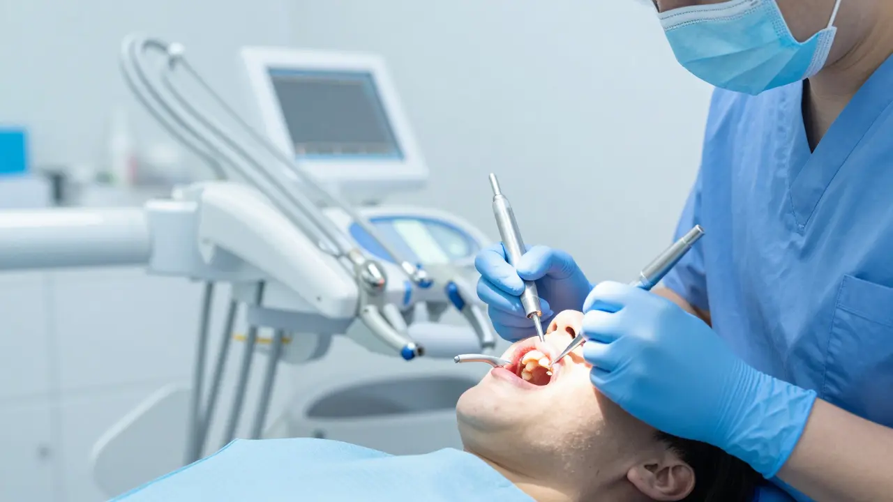 Zubní lékař provádí léčbu kořenových kanálků v klinice