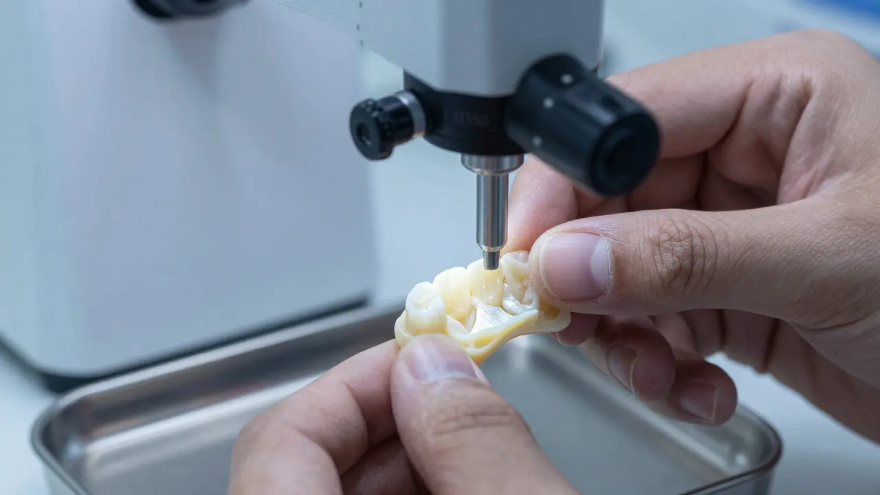 Výroba pevné zirkonové zubní korunky v laboratoři