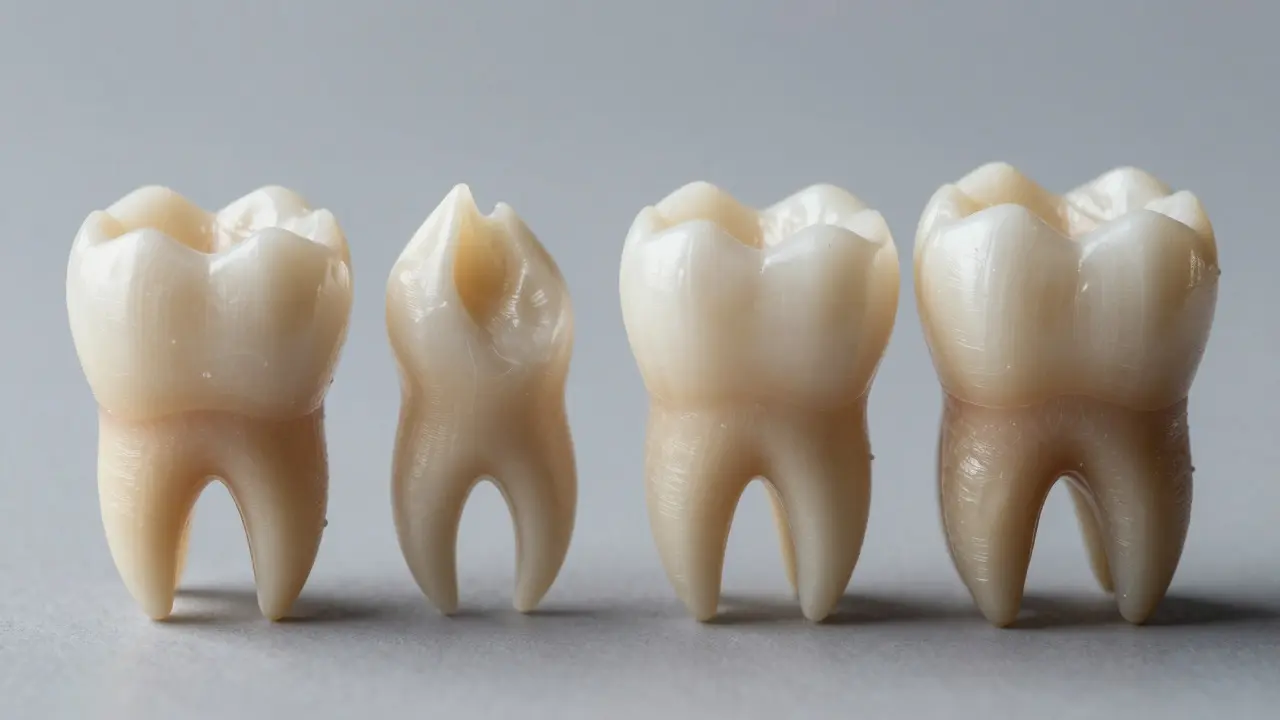 Detailní záběr různých typů zubů podle tvaru
