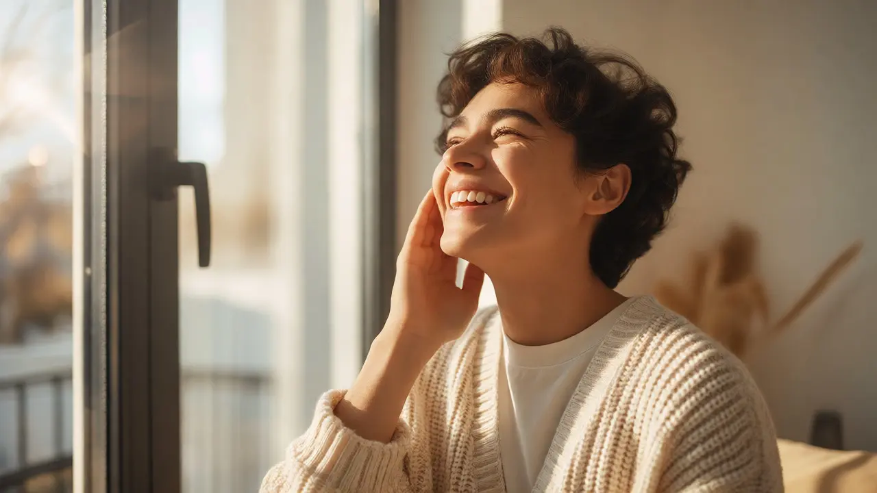 Confident person with a new smile in bright natural light