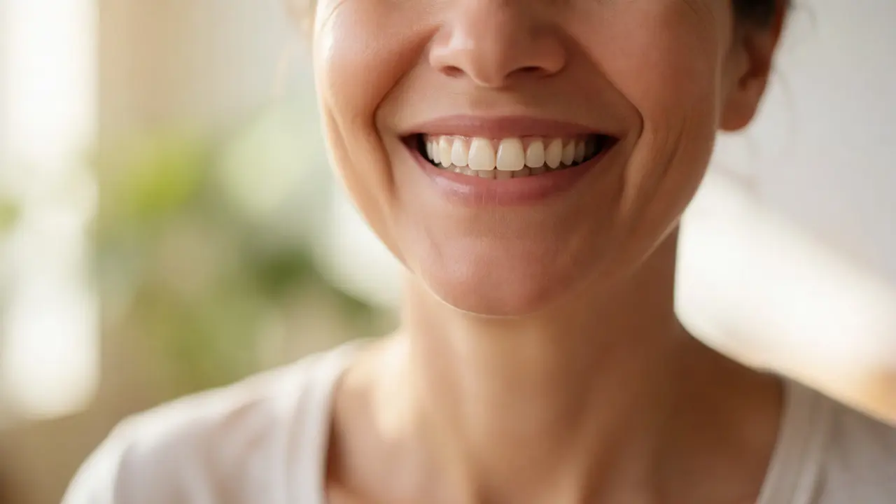 Úsměv dospělého osoby s průhlednými rovnátky Invisalign