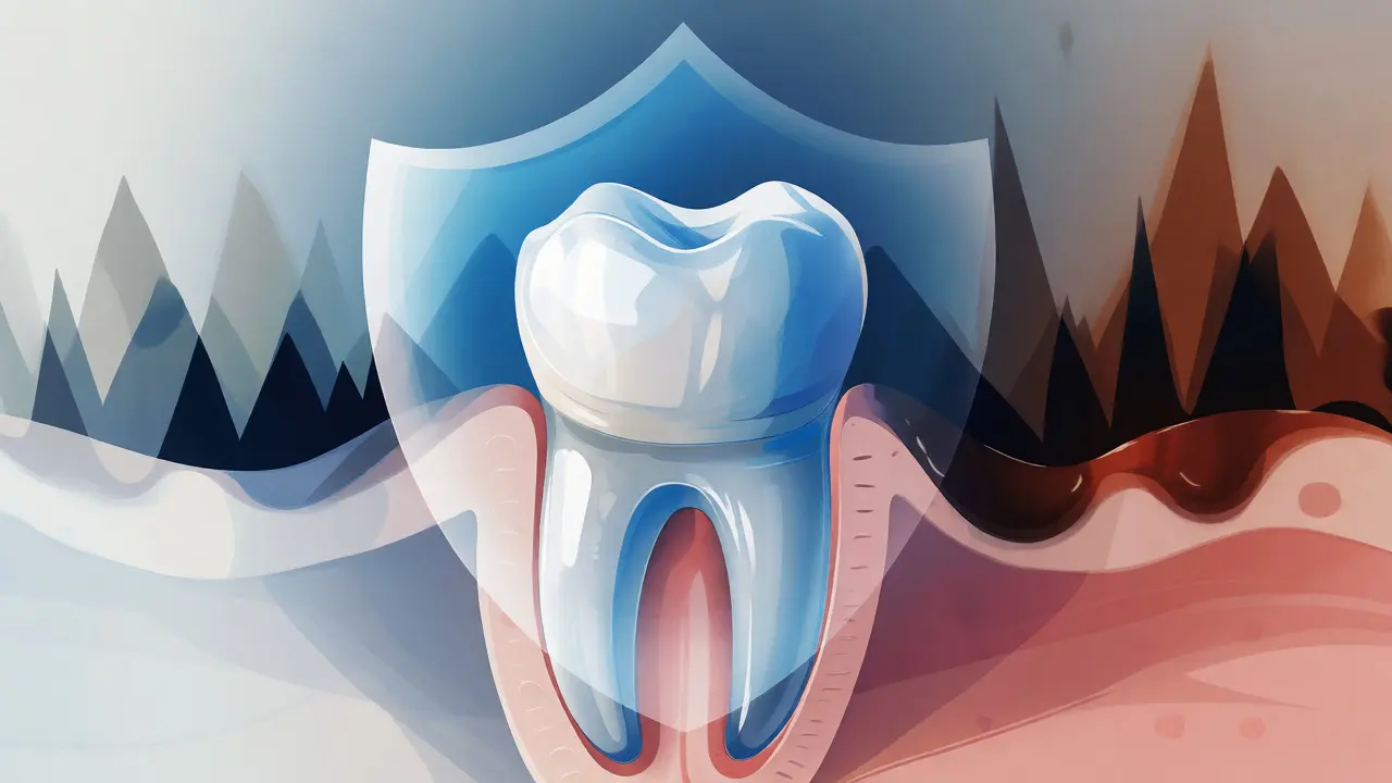 Konceptuální ilustrace ochrany zubní facety před vnějšími vlivy