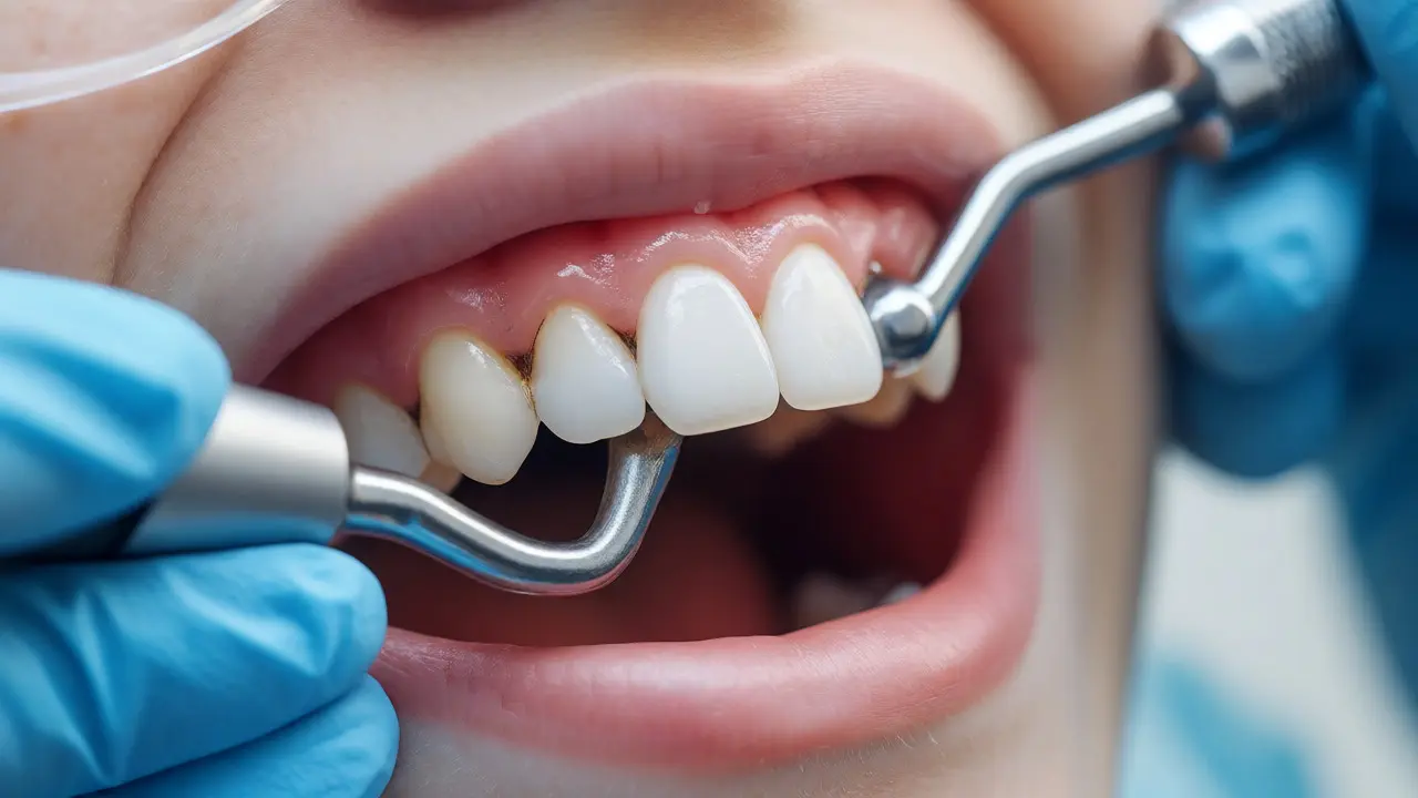 Profesionální dentální hygiena před aplikací zubních faset.