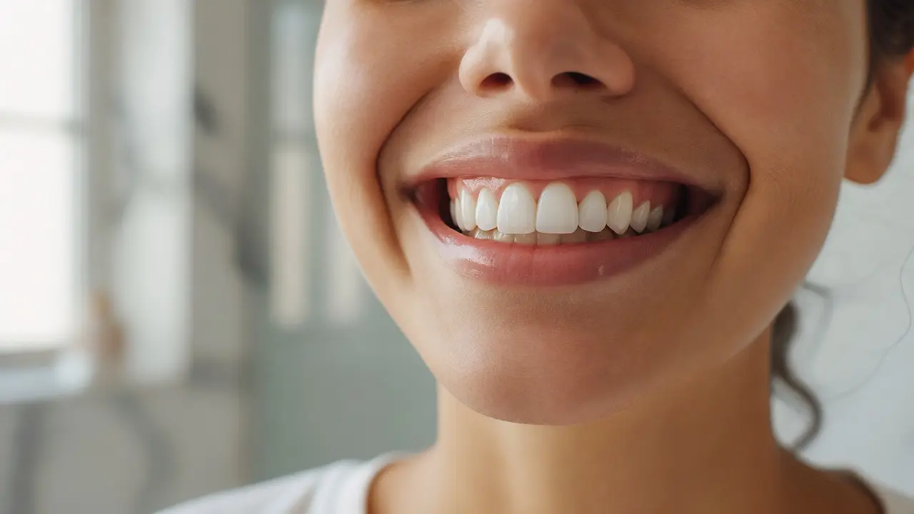 Zdravý úsměv s čistými zuby po dentální hygieně